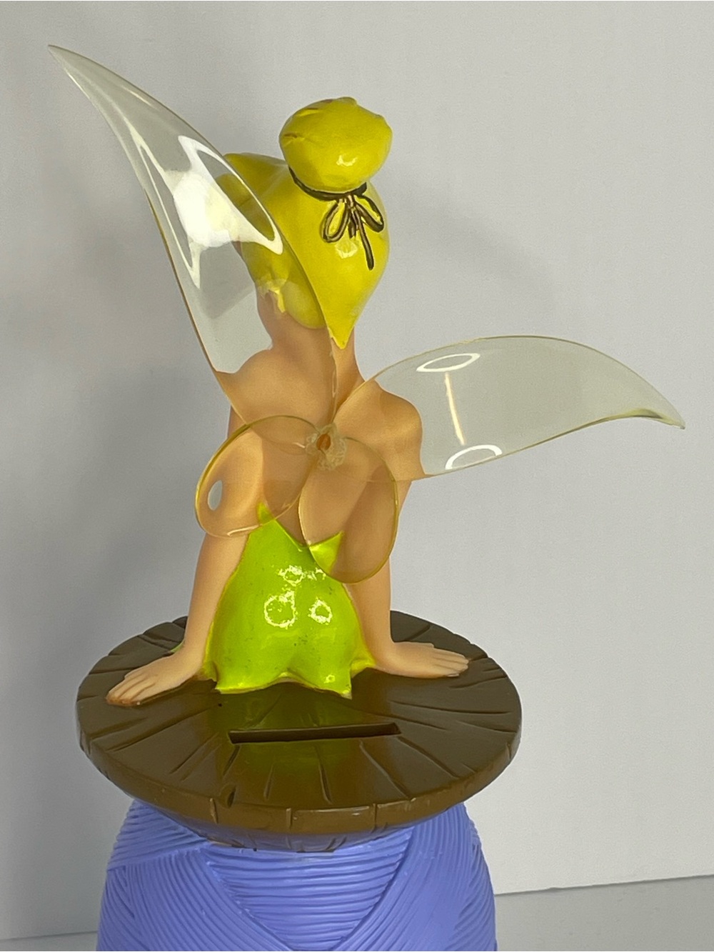 Vintage Disney TinkerBell Fairy Sitting On Thread Spool Piggy Bank 90s 10” - Picture 10 of 15
